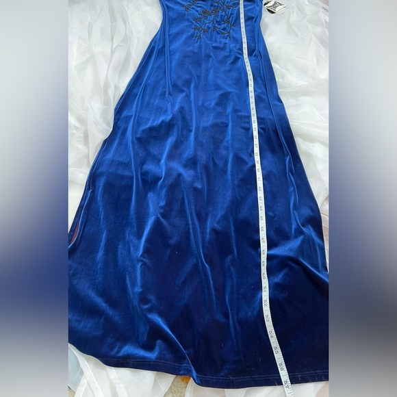 NWT My Michelle Y2K Blue Velvet Burnout Floral Beaded Sleeveless Maxi Dress M - Picture 10 of 13